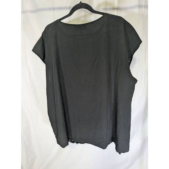 NWT Lane Bryant Top Black Mesh Sequin Disk Front Cap Sleeve Party Shirt Women's - Picture 2 of 6